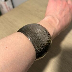 Vintage Silver Bangle Bracelet, Mottled, Faceted Design, Metal, Retro, Boho